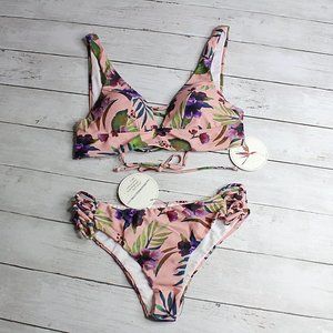 Byrds of Paradise Swim Women's Bikini Swimsuit Top Bottoms S Floral 2 Pc